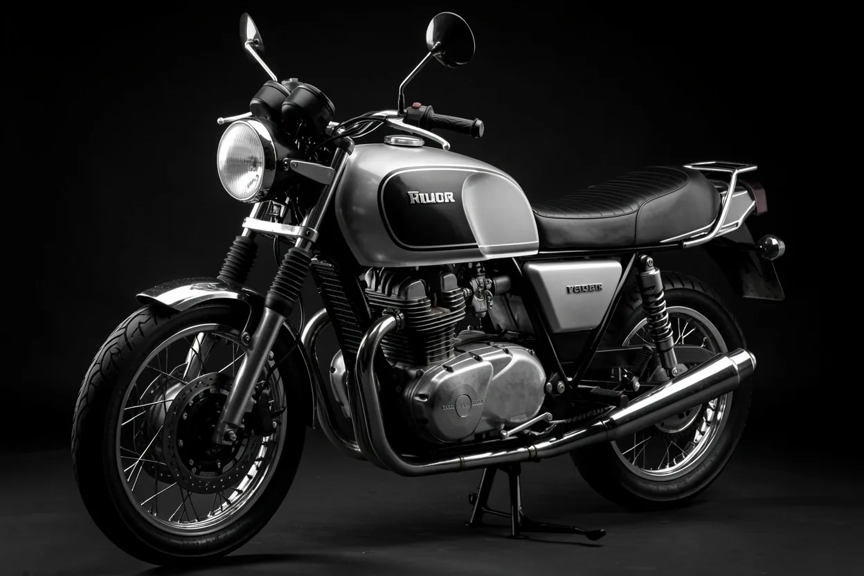 Portrait photographique studio d'une moto classique italienne